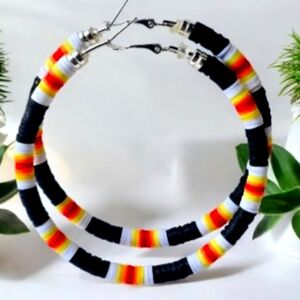 Rasta hoop earrings, African Heishi earrings, Large hoop earrings, African earri